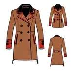 Brown coat with red trimming and black buttons image